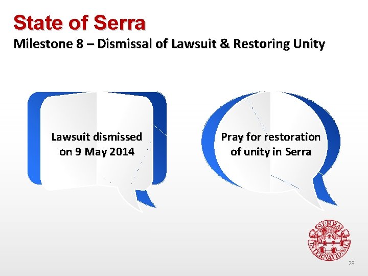 State of Serra Milestone 8 – Dismissal of Lawsuit & Restoring Unity Lawsuit dismissed