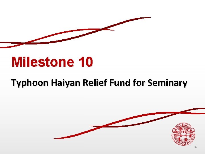 Milestone 10 Typhoon Haiyan Relief Fund for Seminary 32 