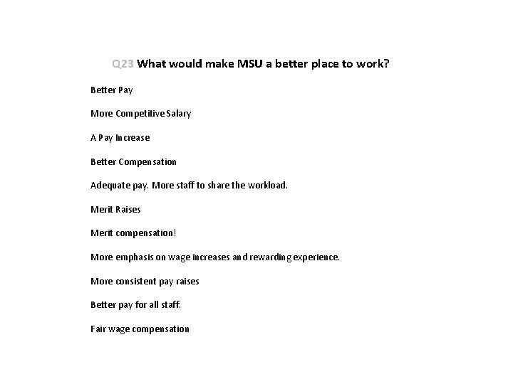 Q 23 What would make MSU a better place to work? Better Pay More