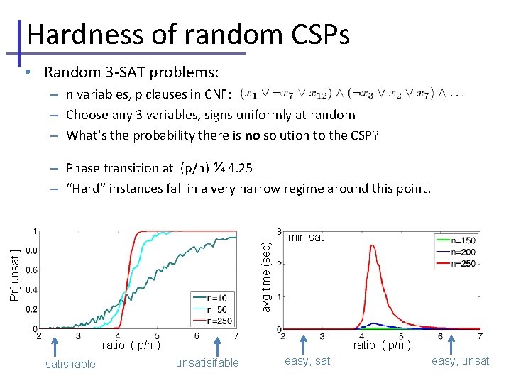 Hardness of random CSPs • Random 3 -SAT problems: – n variables, p clauses