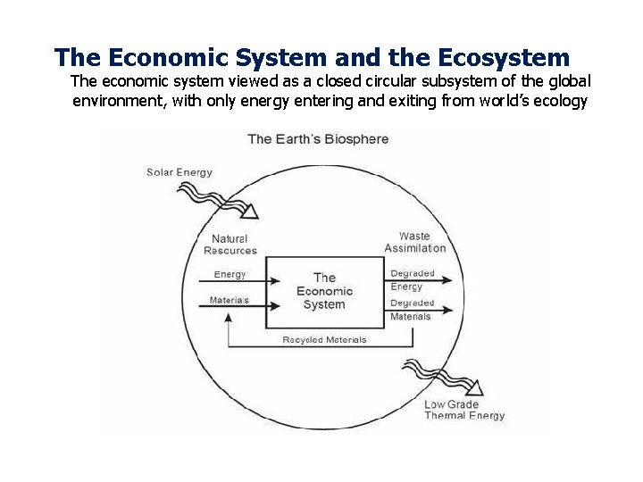The Economic System and the Ecosystem The economic system viewed as a closed circular