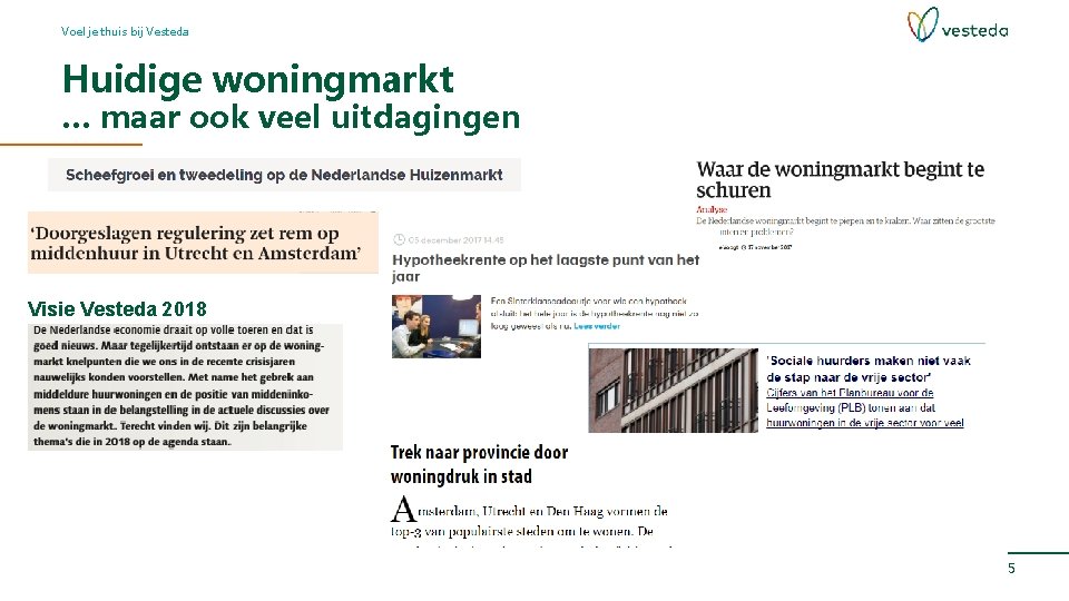 Voel je thuis bij Vesteda Huidige woningmarkt … maar ook veel uitdagingen Visie Vesteda
