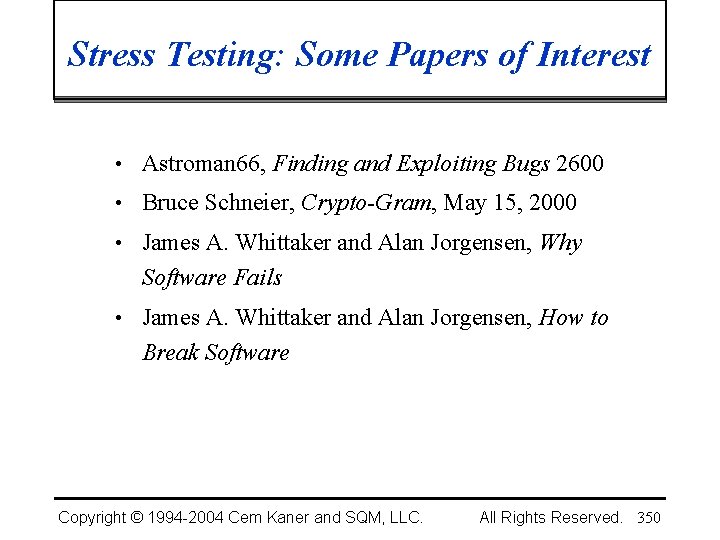 Stress Testing: Some Papers of Interest • Astroman 66, Finding and Exploiting Bugs 2600