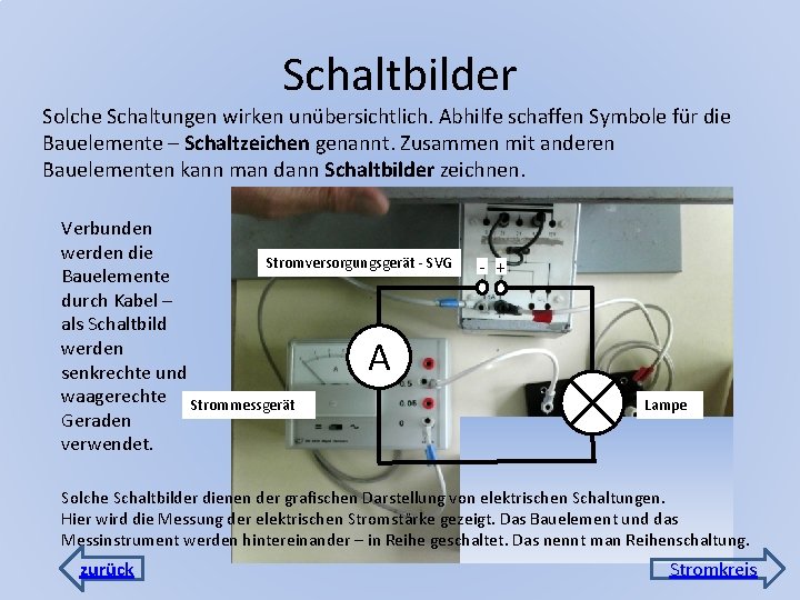 Schaltbilder Solche Schaltungen wirken unübersichtlich. Abhilfe schaffen Symbole für die Bauelemente – Schaltzeichen genannt.