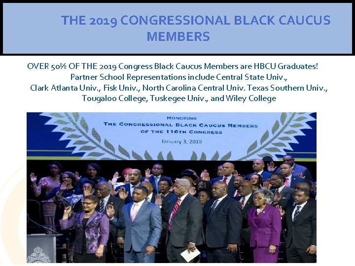 THE 2019 CONGRESSIONAL BLACK CAUCUS MEMBERS OVER 50% OF THE 2019 Congress Black Caucus