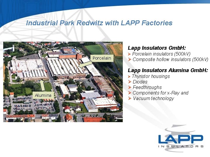 Industrial Park Redwitz with LAPP Factories Lapp Insulators Gmb. H: Porcelain Ø Porcelain insulators