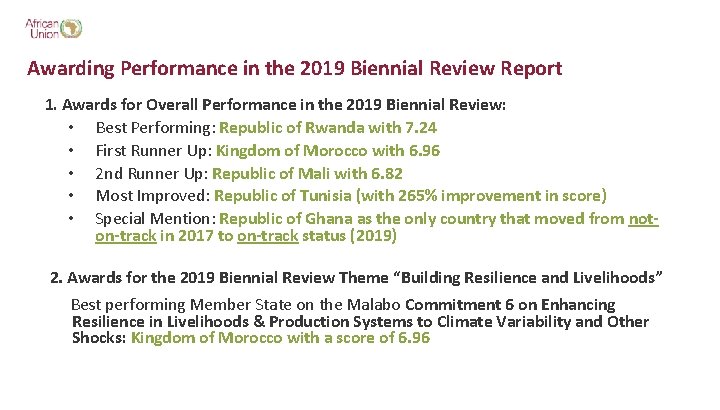 Awarding Performance in the 2019 Biennial Review Report 1. Awards for Overall Performance in