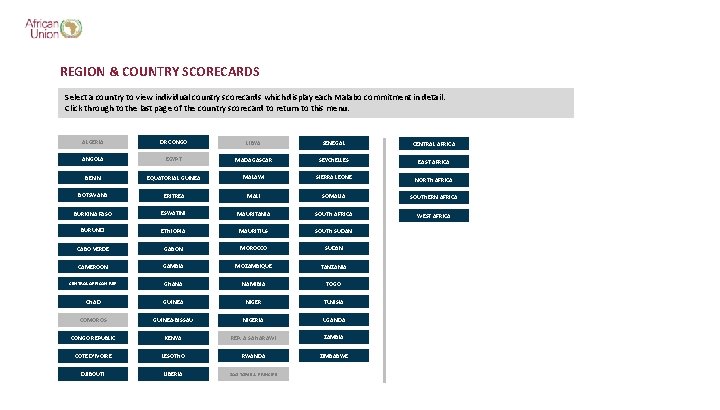 REGION & COUNTRY SCORECARDS Select a country to view individual country scorecards which display