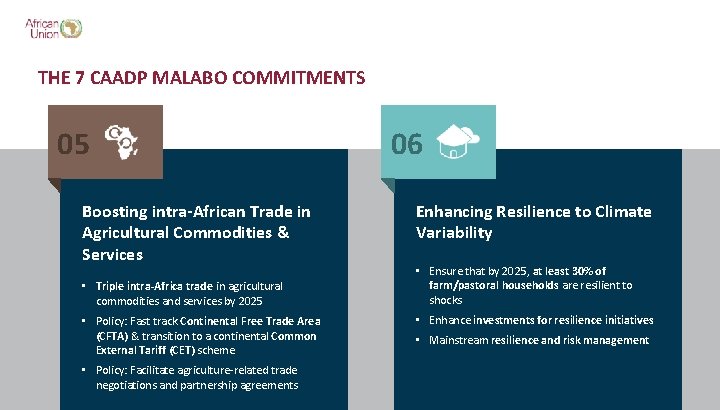 THE 7 CAADP MALABO COMMITMENTS 05 Boosting intra-African Trade in Agricultural Commodities & Services