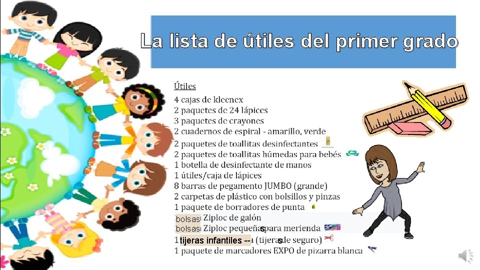 La lista de útiles del primer grado bolsas tijeras infantiles -- s s 