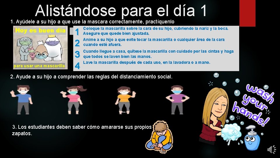 Alistándose para el día 1 1. Ayúdele a su hijo a que use la