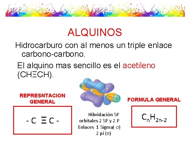 ALQUINOS Hidrocarburo con al menos un triple enlace carbono-carbono. El alquino mas sencillo es
