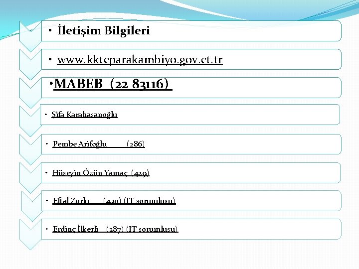  • İletişim Bilgileri • www. kktcparakambiyo. gov. ct. tr • MABEB (22 83116)
