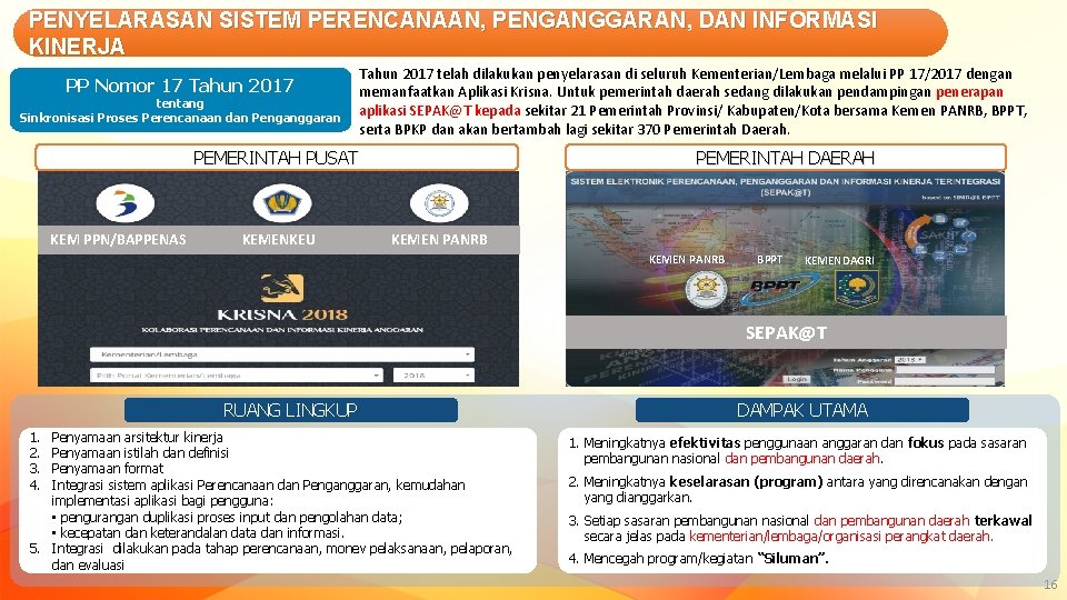 PENYELARASAN SISTEM PERENCANAAN, PENGANGGARAN, DAN INFORMASI KINERJA PP Nomor 17 Tahun 2017 tentang Sinkronisasi