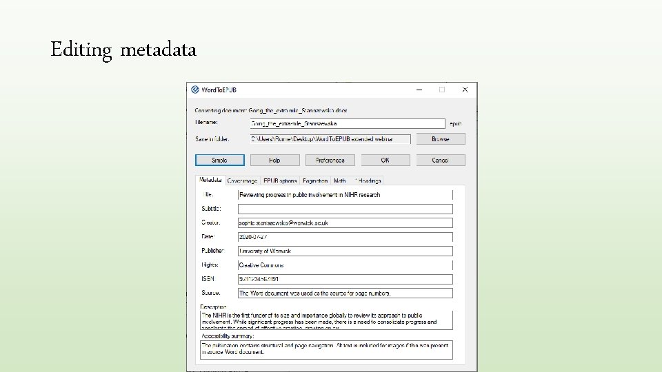 Editing metadata 