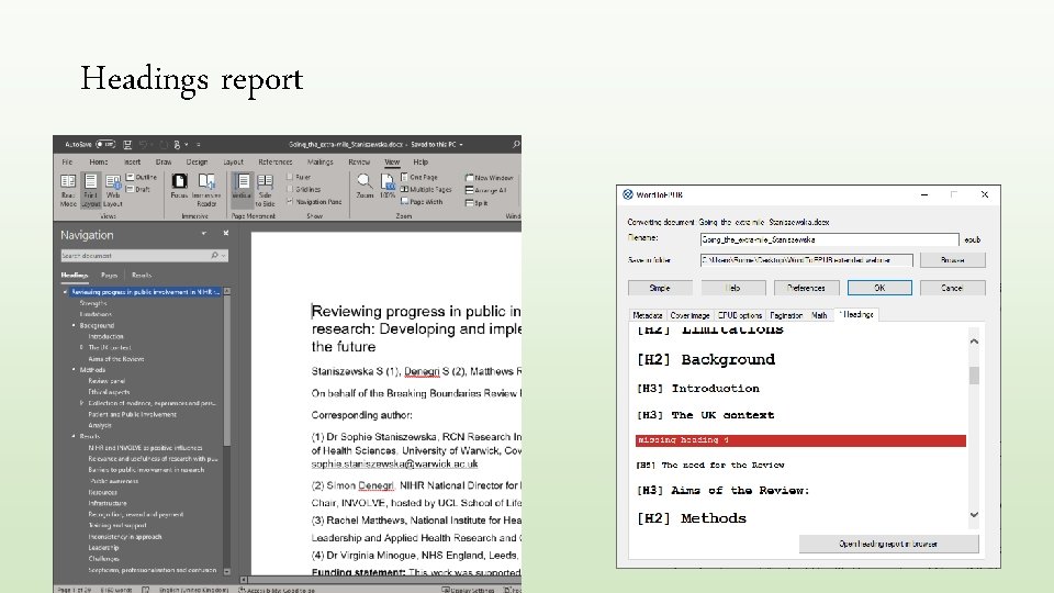 Headings report 