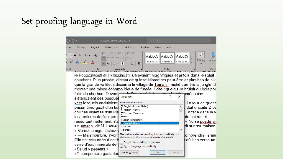Set proofing language in Word 