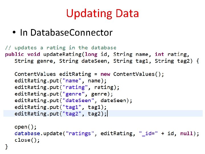 Updating Data • In Database. Connector 23 