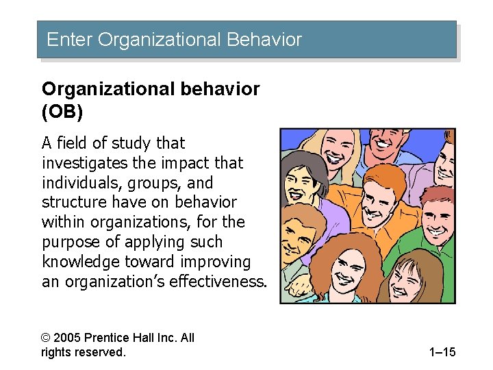 Enter Organizational Behavior Organizational behavior (OB) A field of study that investigates the impact