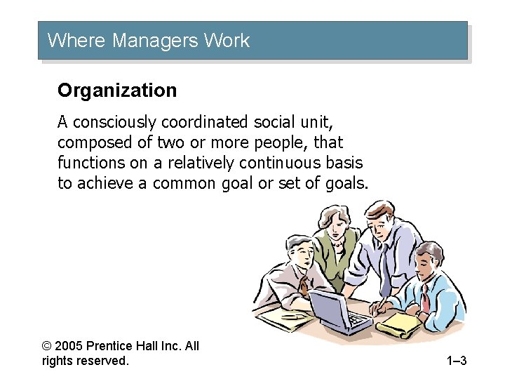 Where Managers Work Organization A consciously coordinated social unit, composed of two or more