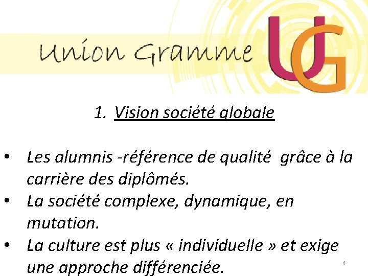 1. Vision société globale • Les alumnis -référence de qualité grâce à la carrière