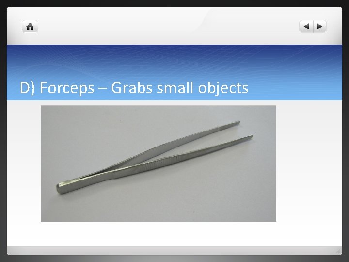 D) Forceps – Grabs small objects 