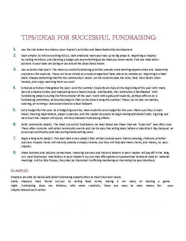 FUNDRAISI TIPS/IDEAS FOR SUCCESSFUL FUNDRAISING: NG 1. 2. Use the tips below to enhance