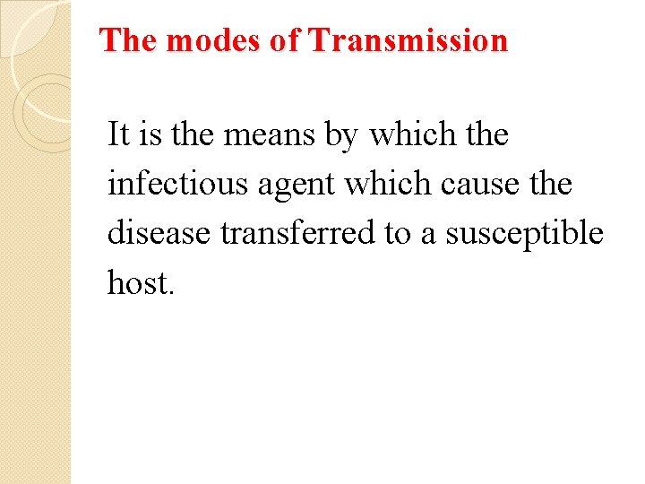 The modes of Transmission It is the means by which the infectious agent which