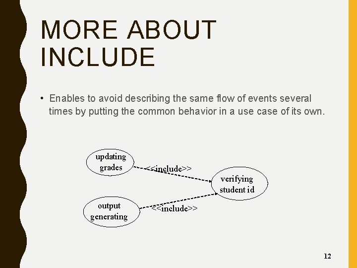 MORE ABOUT INCLUDE • Enables to avoid describing the same flow of events several