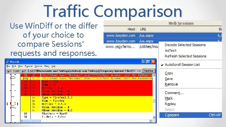 Traffic Comparison Use Win. Diff or the differ of your choice to compare Sessions’