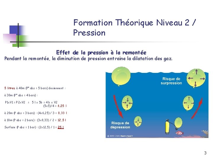 Formation Théorique Niveau 2 / Pression Effet de la pression à la remontée Pendant