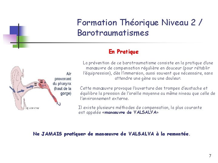 Formation Théorique Niveau 2 / Barotraumatismes En Pratique La prévention de ce barotraumatisme consiste