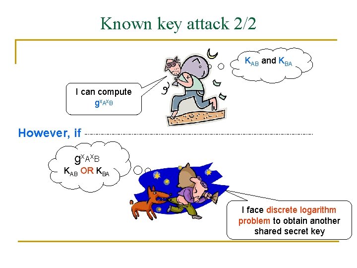Known key attack 2/2 KAB and KBA I can compute gx. Ax. B However,