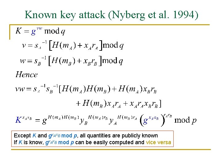 Known key attack (Nyberg et al. 1994) Except K and gx. Ax. B mod
