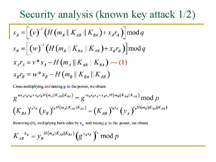 Security analysis (known key attack 1/2) 