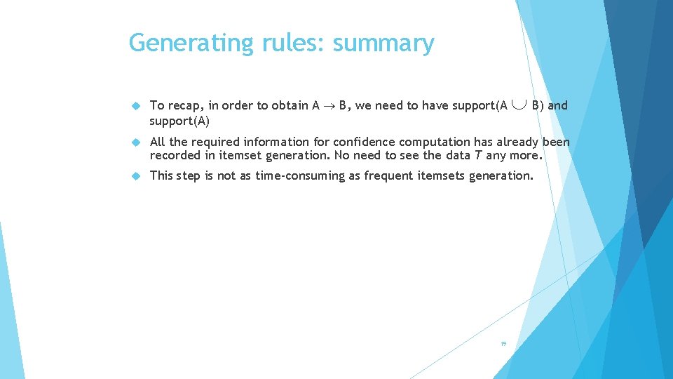 Generating rules: summary B) and To recap, in order to obtain A B, we