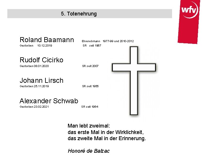 5. Totenehrung Roland Baamann Gestorben 10. 12. 2019 Ehrenobmann 1977 -99 und 2010 -2012