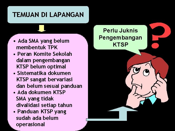 TEMUAN DI LAPANGAN • Ada SMA yang belum membentuk TPK • Peran Komite Sekolah