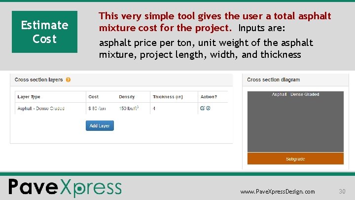 Estimate Cost This very simple tool gives the user a total asphalt mixture cost