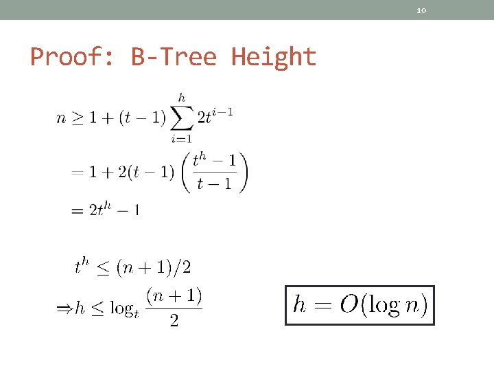 10 Proof: B-Tree Height 