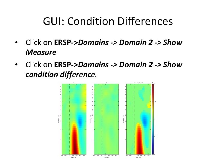 GUI: Condition Differences • Click on ERSP->Domains -> Domain 2 -> Show Measure •