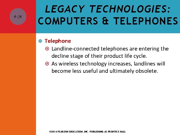 4 -24 LEGACY TECHNOLOGIES: COMPUTERS & TELEPHONES Telephone Landline-connected telephones are entering the decline