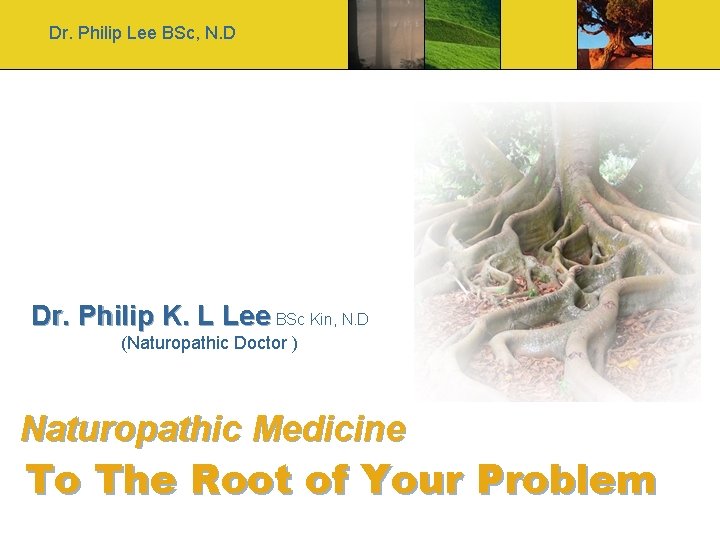 Dr. Philip Lee BSc, N. D Dr. Philip K. L Lee BSc Kin, N.