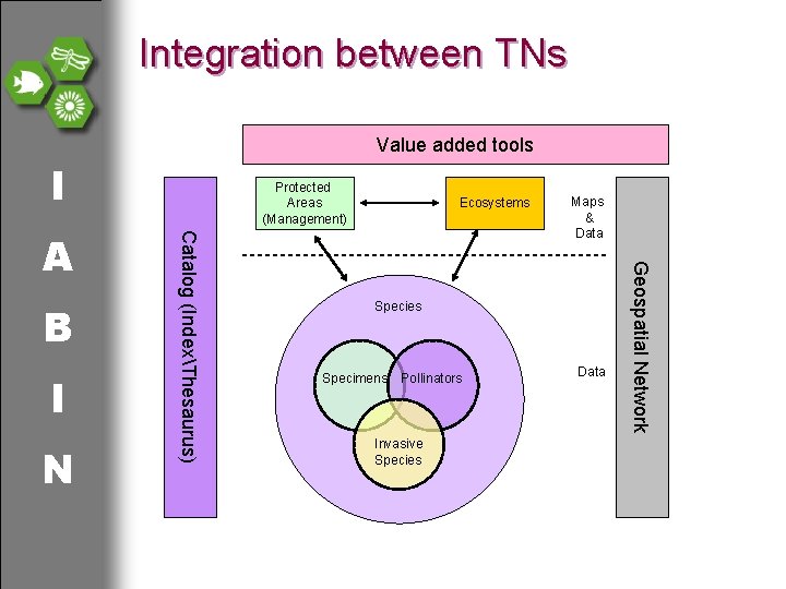 Integration between TNs Value added tools I I N Ecosystems Maps & Data Species