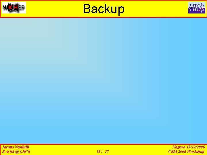 Backup Jacopo Nardulli B hh @ LHCb 18 / 17 Nagoya 15/12/2006 CKM 2006
