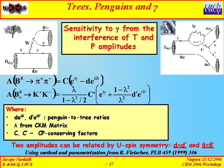 Trees, Penguins and γ Sensitivity to from the interference of T and P amplitudes