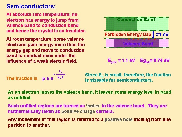 Semiconductors: At absolute zero temperature, no electron has energy to jump from valence band