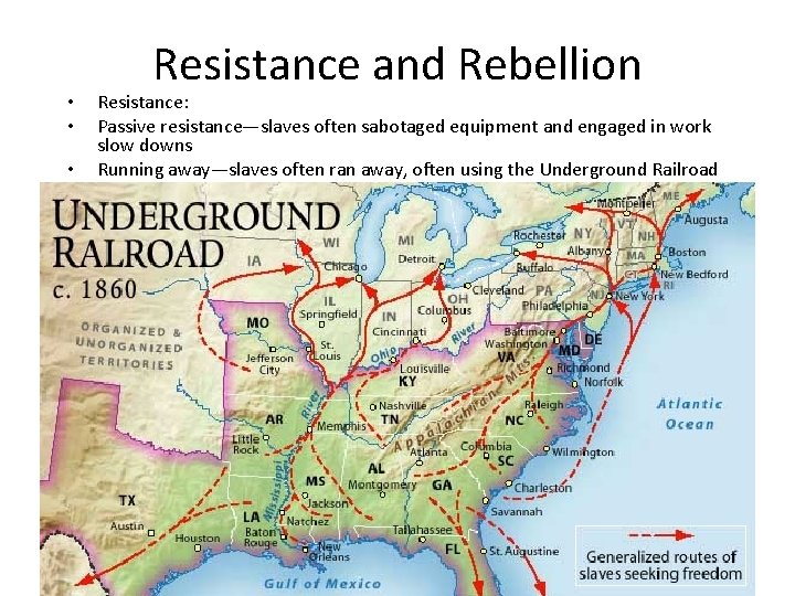  • • • Resistance and Rebellion Resistance: Passive resistance—slaves often sabotaged equipment and