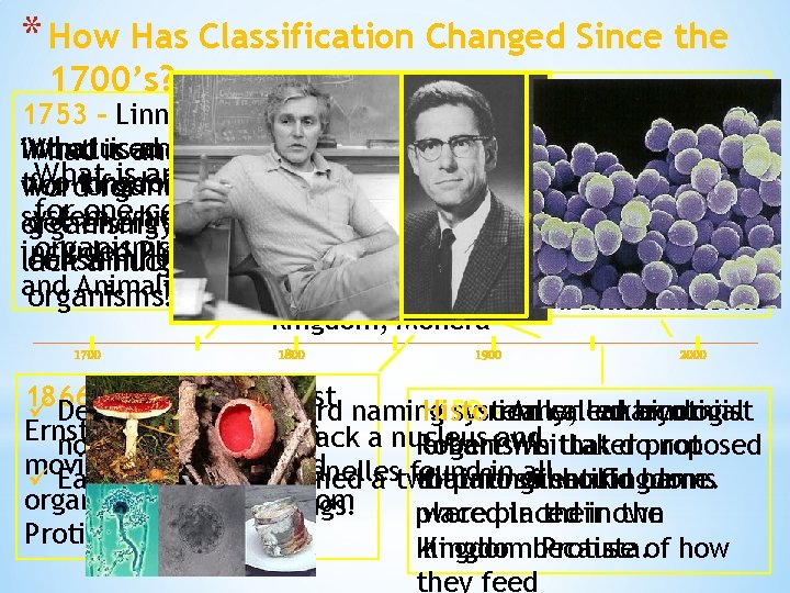 * How Has Classification Changed Since the 1700’s? 1753 – Linnaeus 1938 – American