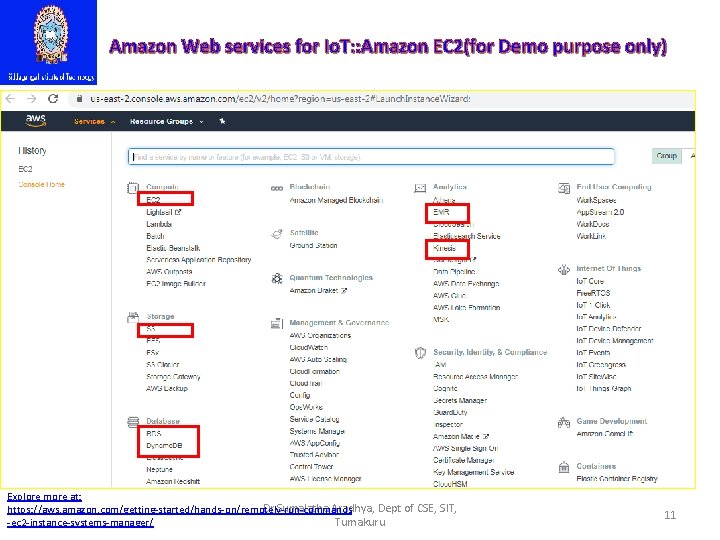 Amazon Web services for Io. T: : Amazon EC 2(for Demo purpose only) Explore